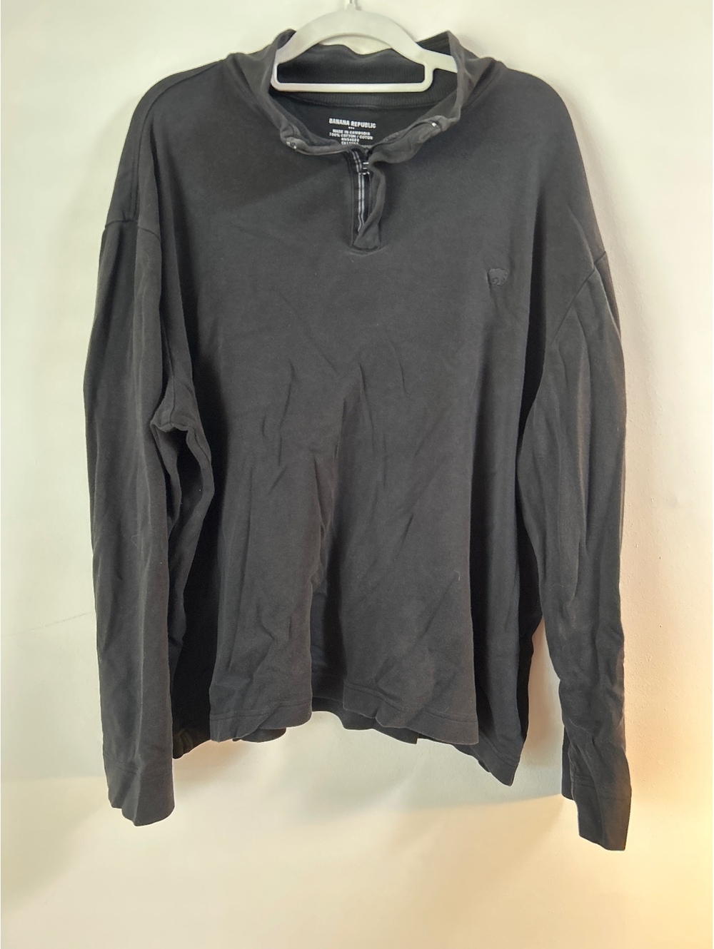 Banana Republic Men's Black Cotton Quarter-Zip Pullover XL